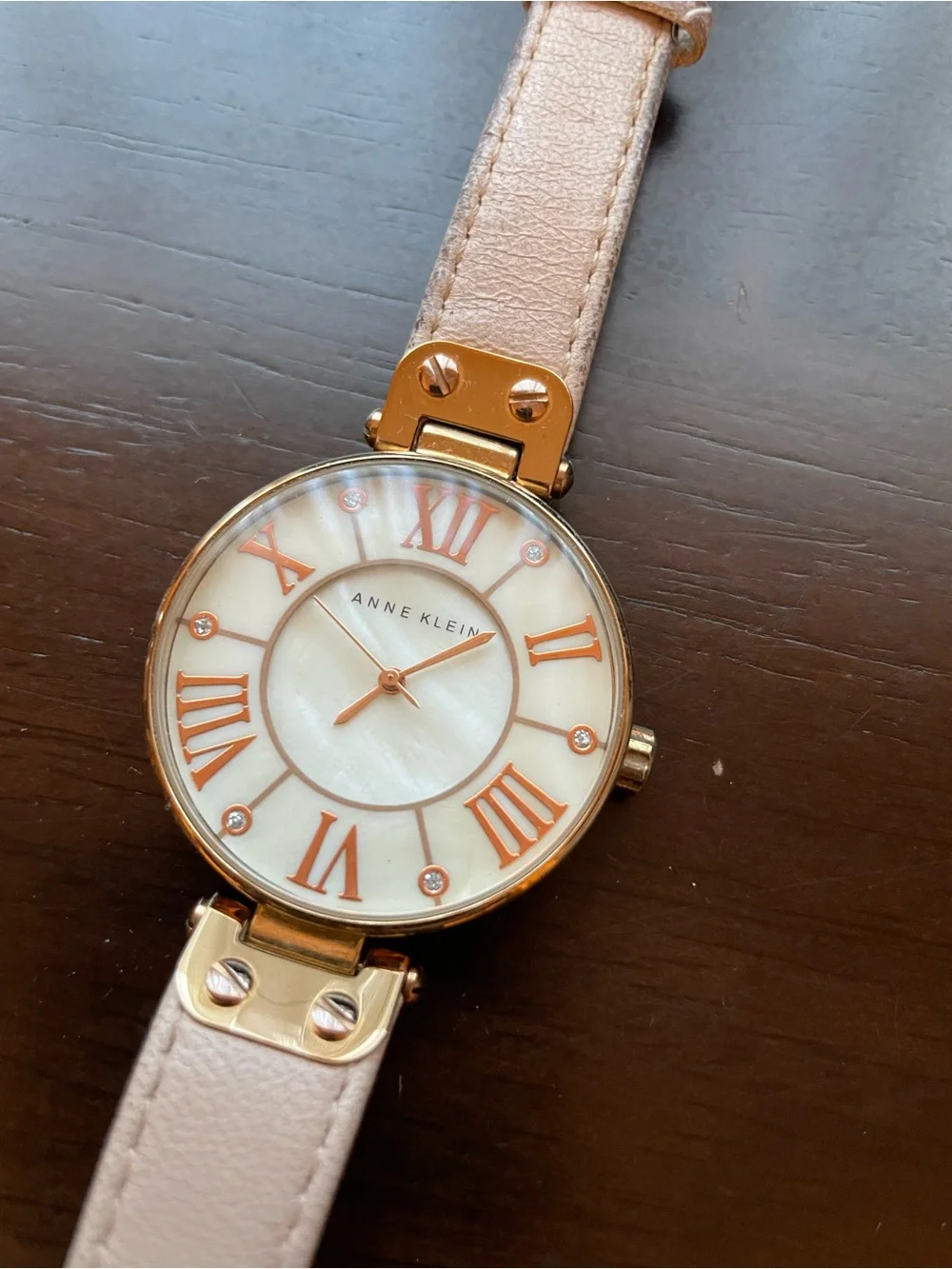 Anne Klein Rose Gold Case Pink Leather Strap Watch